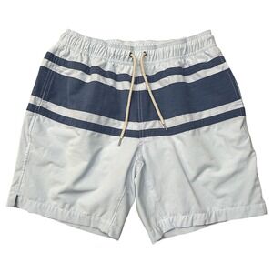 Faherty Swim Shorts Mens L Blue White‎ Stripe Drawstring Board Trunk Pocket 7"